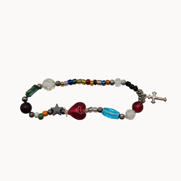 Star of Bethlehem Womens Multicolor Beaded Silver Tone Cross Religious Bracelet - Picture 13 of 13